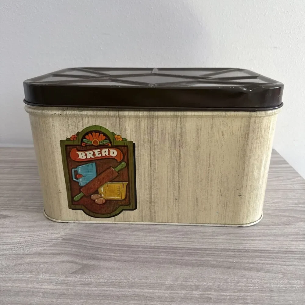 Cheinco‎ Tin Bread Box Vintage Storage Made In USA Tan/Brown
